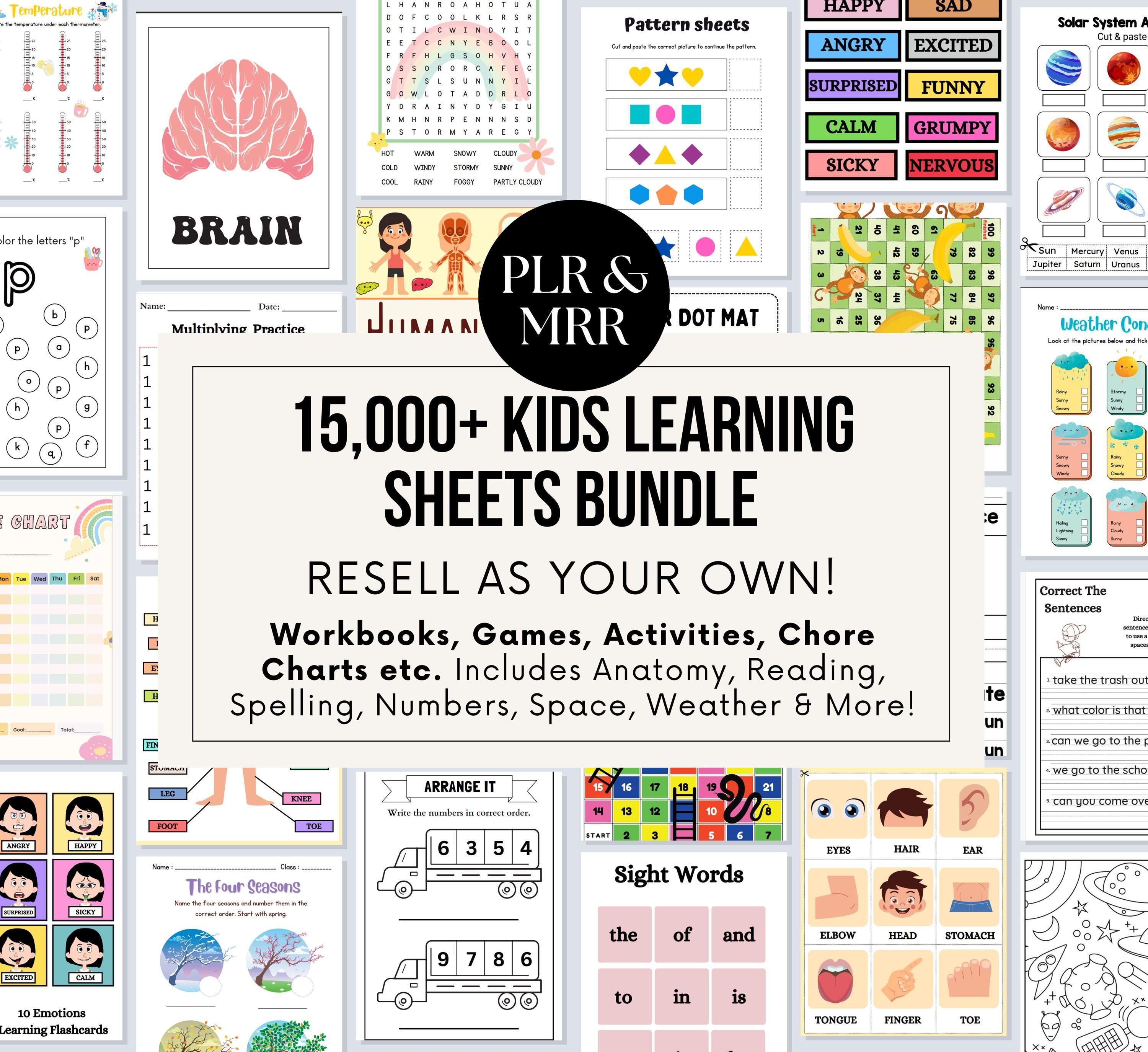 PLR/MRR 15,000+ Page Education Worksheets