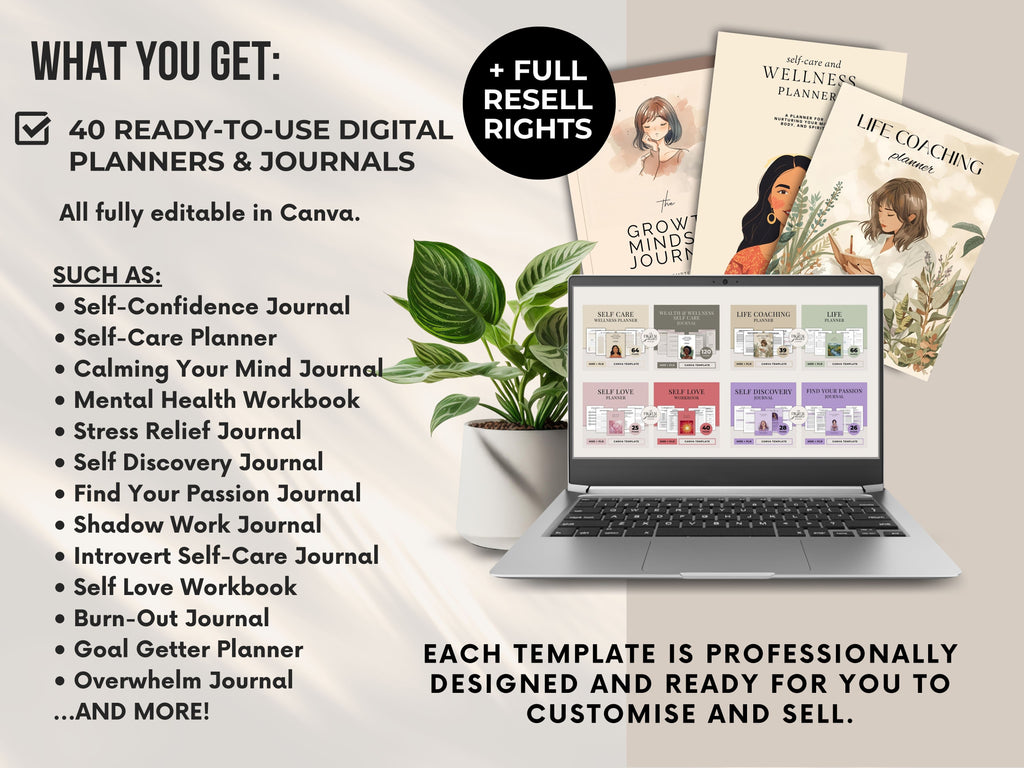 PLR/MRR 40 Self-Care & Growth Journal Bundle