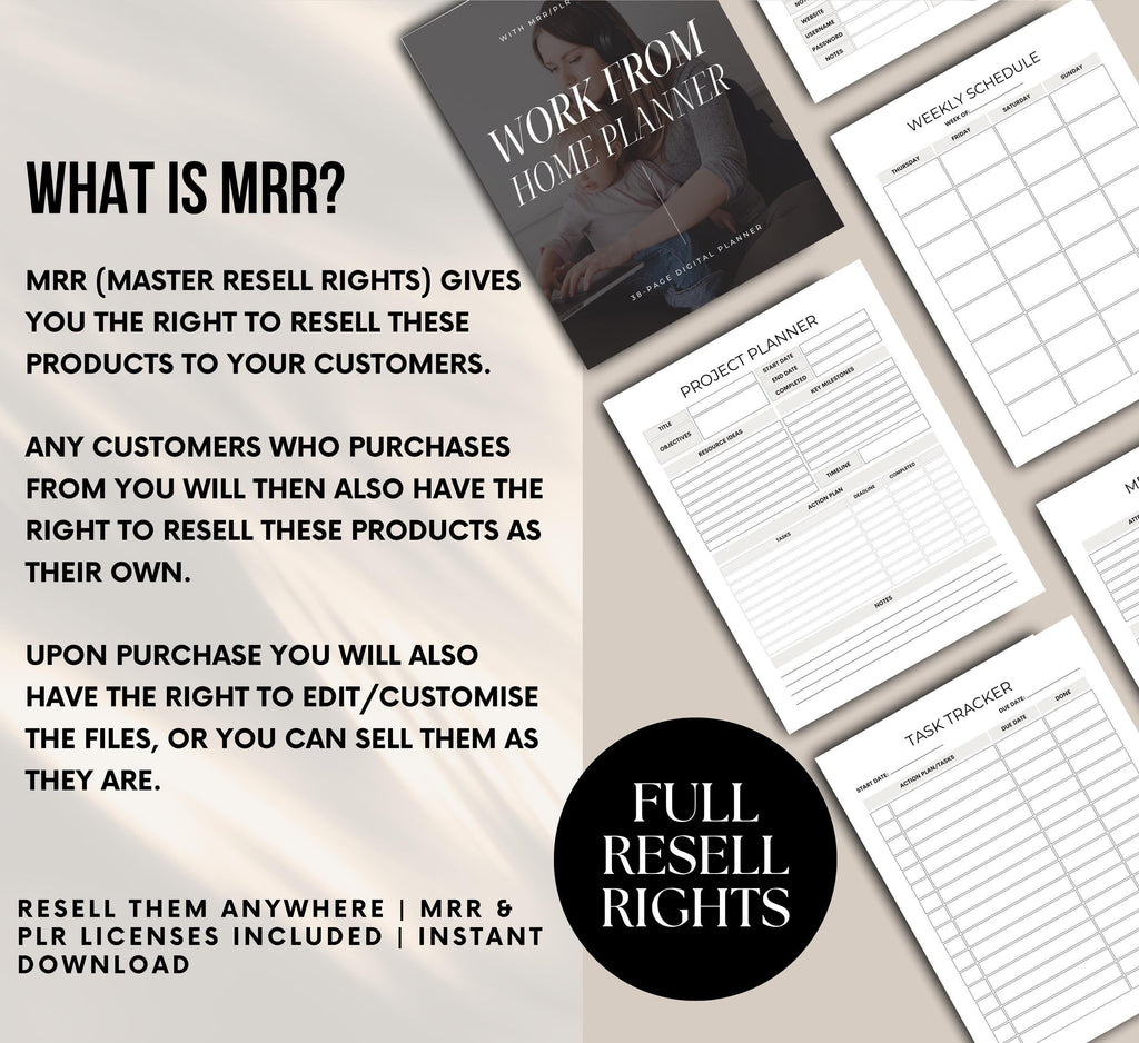 PLR/MRR Work From Home Digital Planner