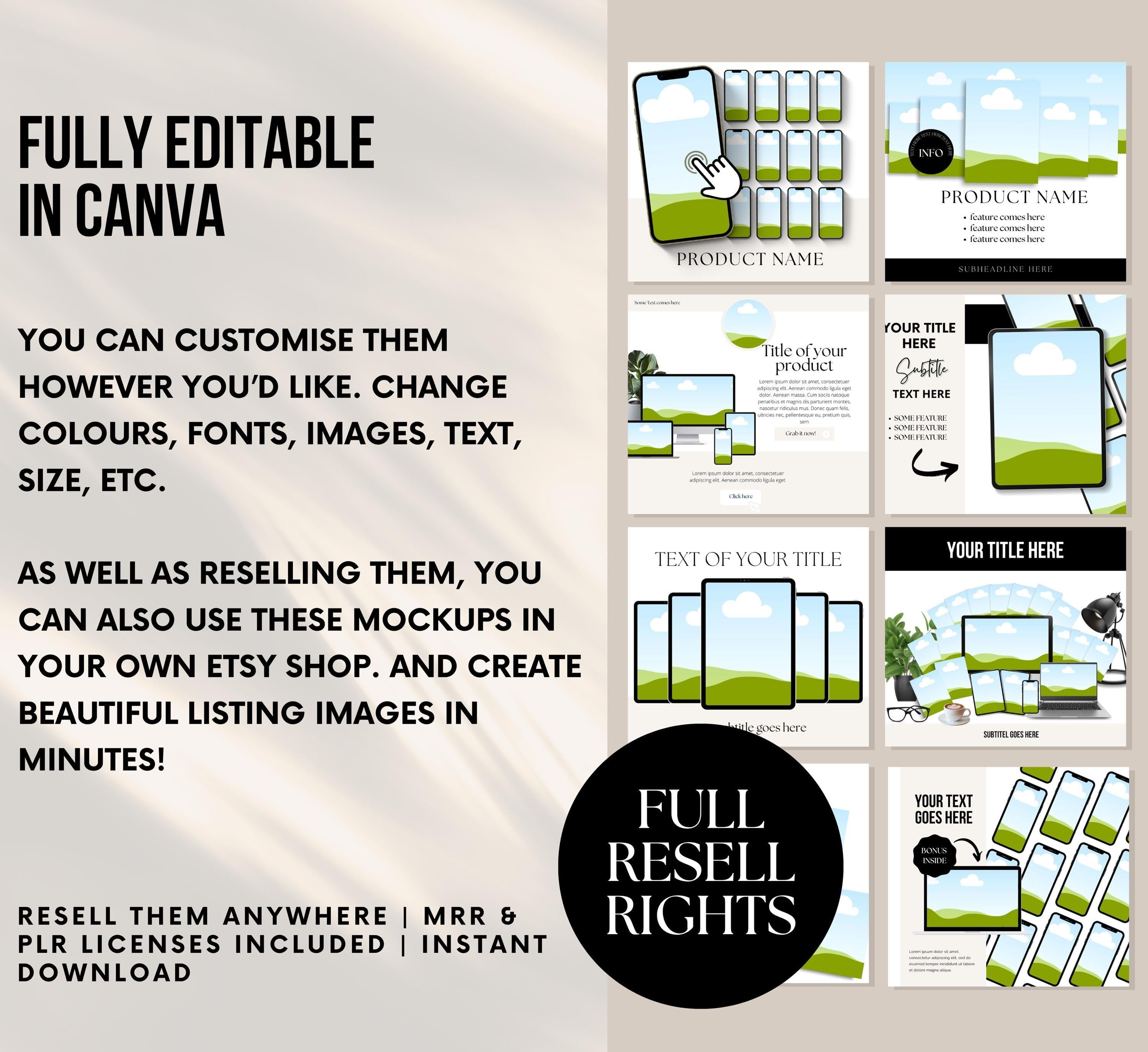 PLR/MRR 115+ Etsy Listing Mockups Canva Template Bundle