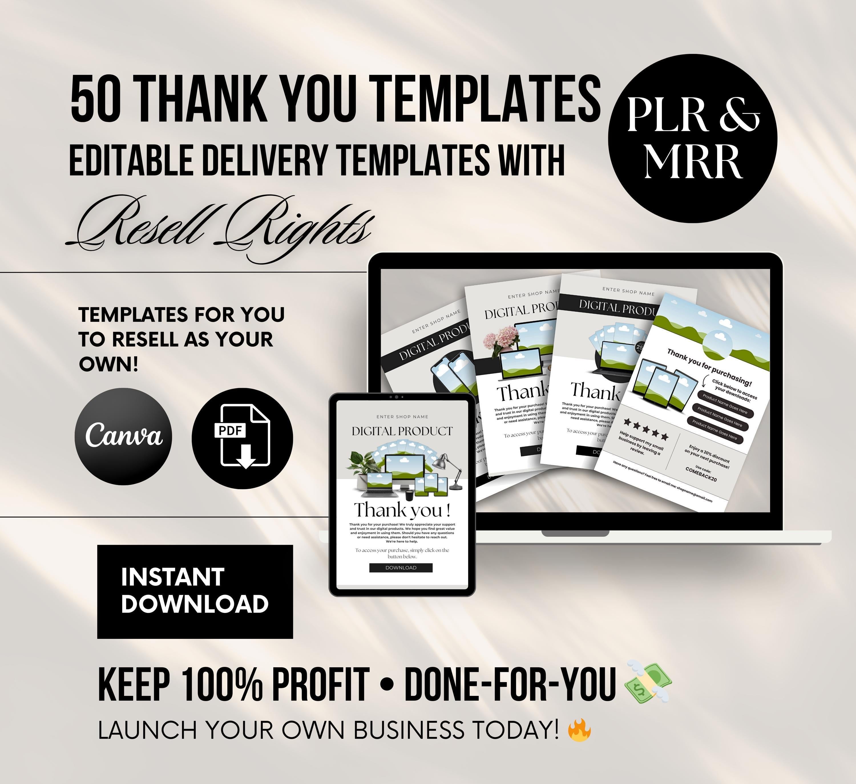 PLR/MRR 50 Order Thank You Card Templates