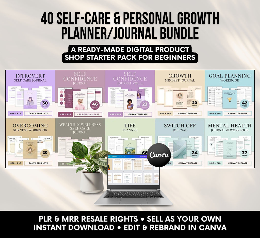 PLR/MRR 40 Self-Care & Growth Journal Bundle