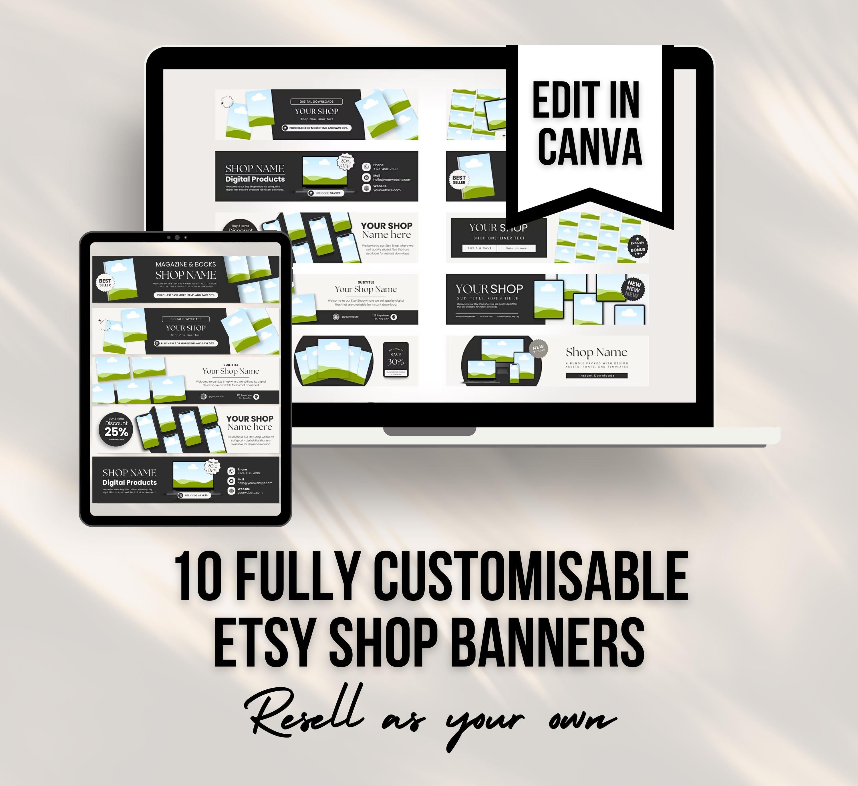 PLR/MRR 10 Etsy Shop Banner Templates