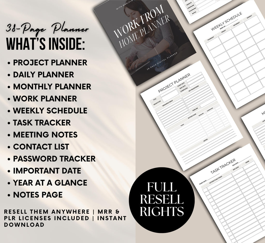 PLR/MRR Work From Home Digital Planner