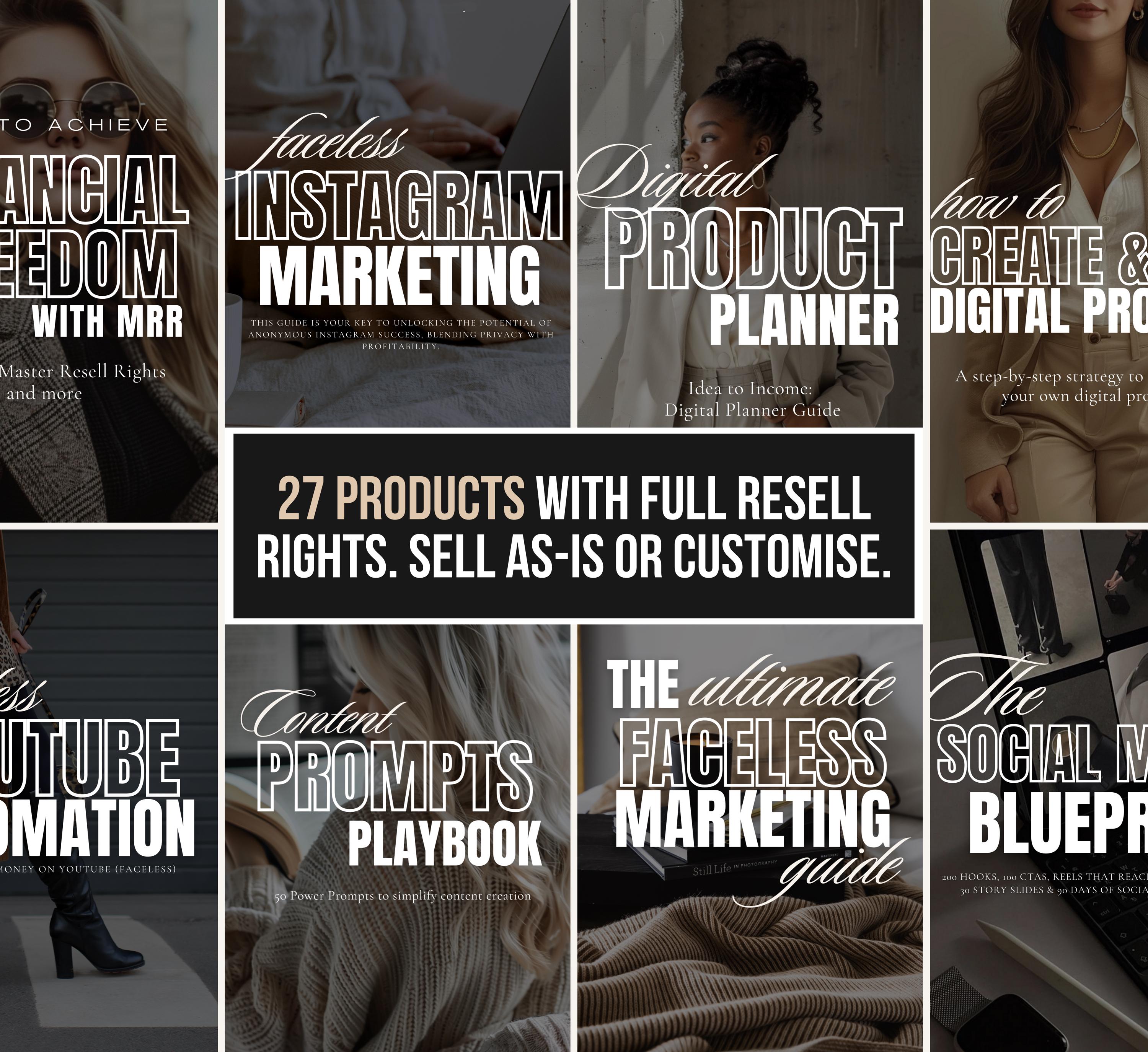 PLR/MRR 27 Faceless Marketing Products Mega Bundle