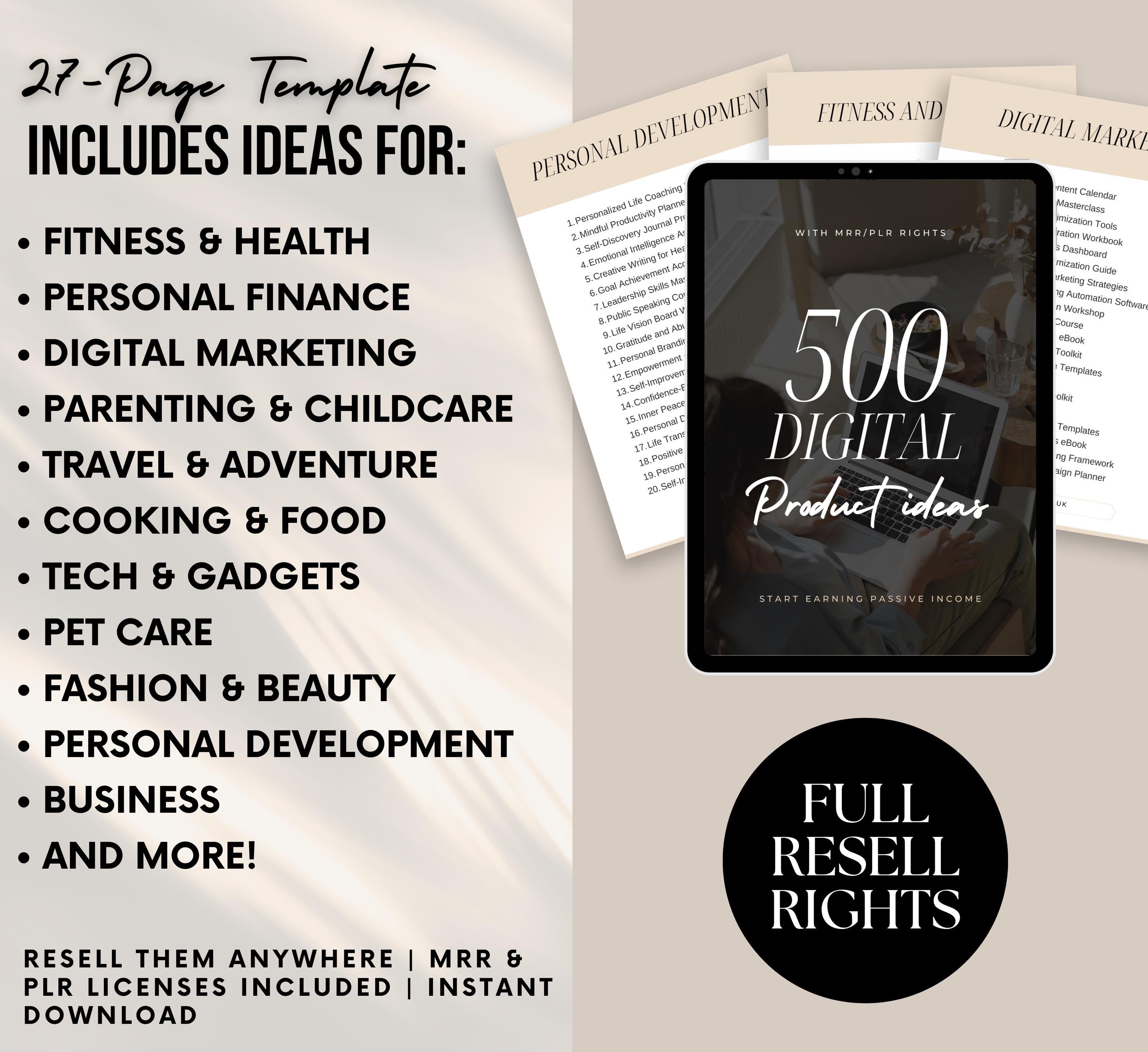 PLR/MRR 500 Digital Product Ideas